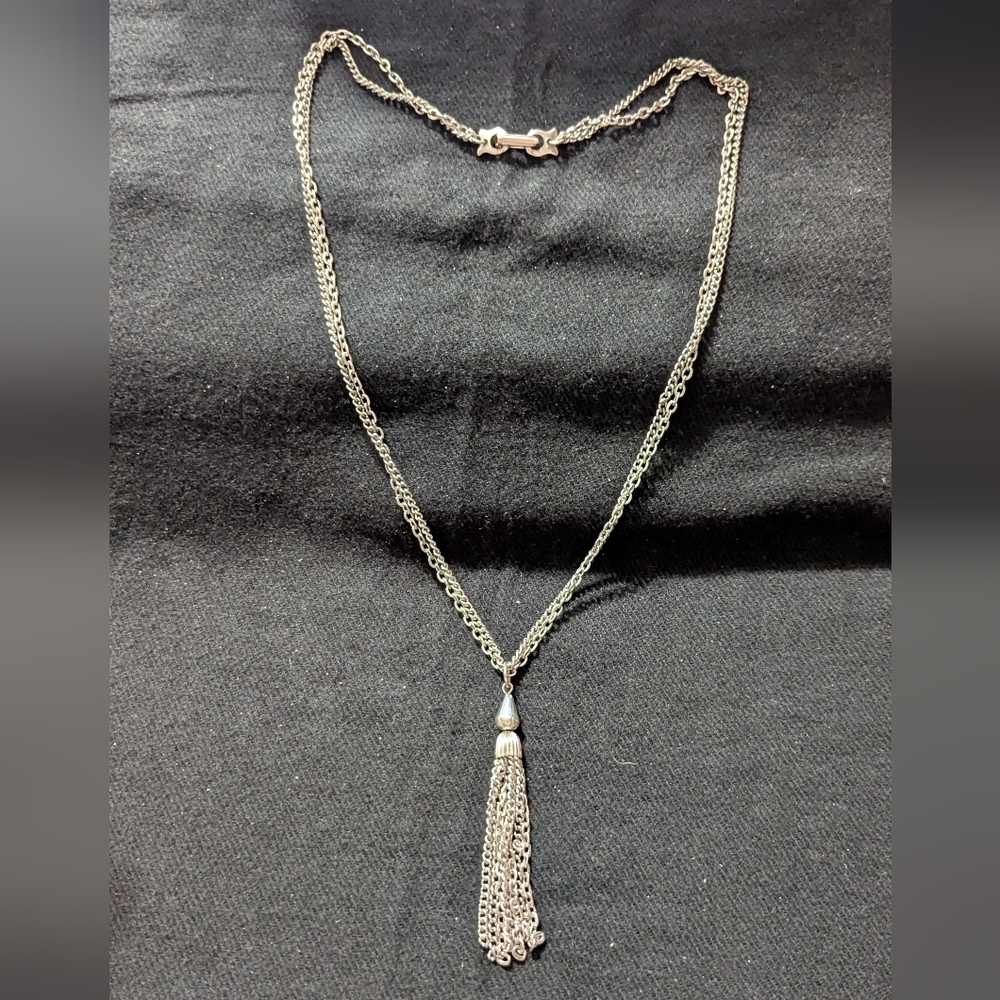 Vintage Silver Tone Chain Tassel Statement Necklace